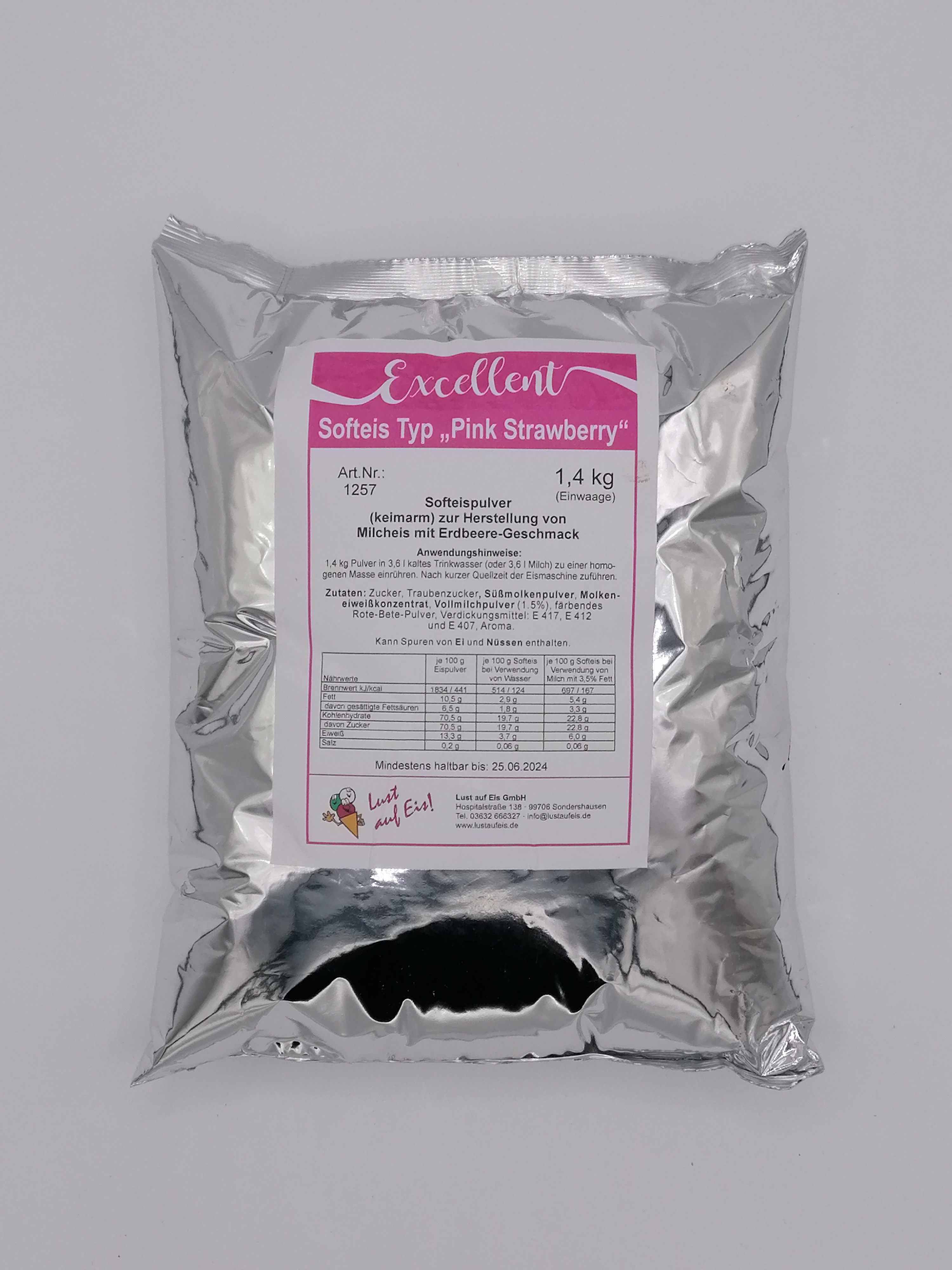 LaE Excellent Softeis Pulver Pink Strawberry 5x1,4kg